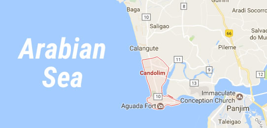 Candolim beach on Goa map
